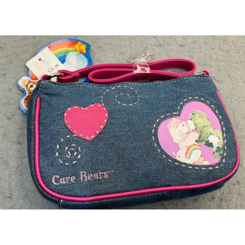 Care Bears Vintage Y2K Denim Shoulder Bag Pink Heart Graphic Small NWT